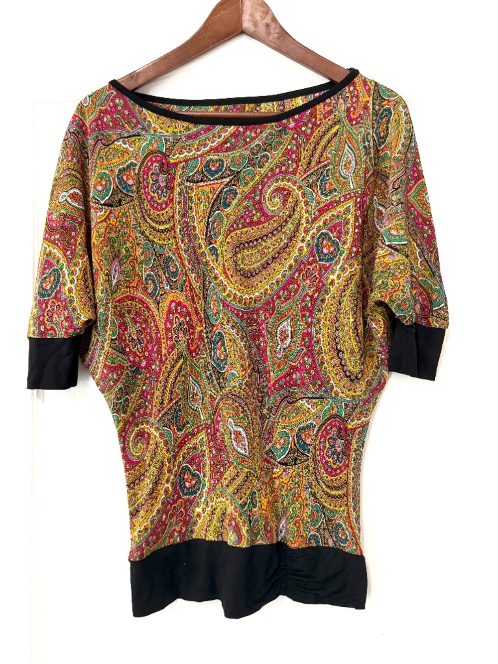 GUESS Y2K  100% Silk Paisley Dolman Sleeve Blouse M